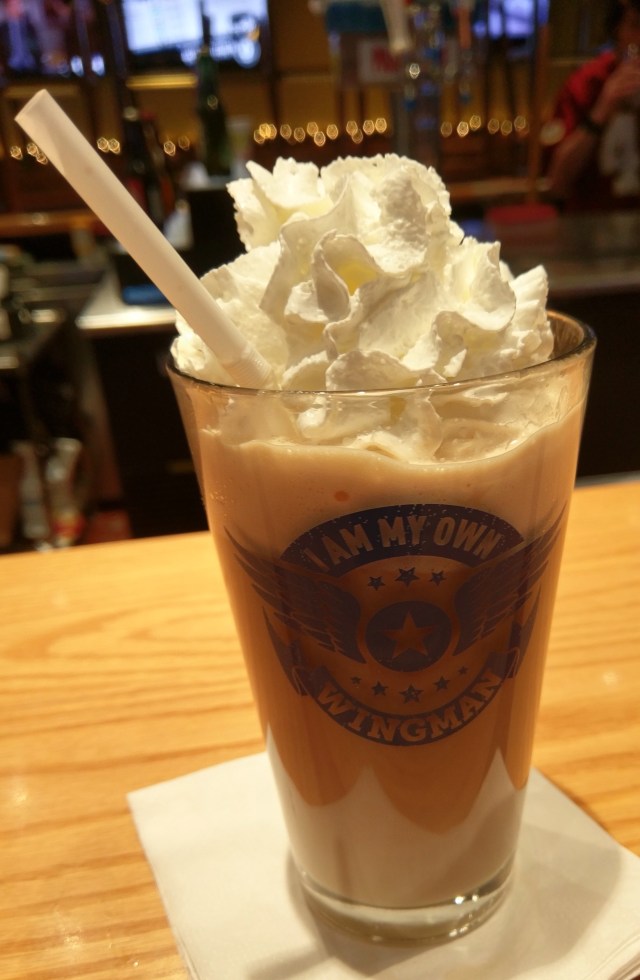 Double  Irish Coffee with whipped cream in pint glass that says I Am My Own Wingman