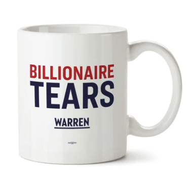 White coffee mug that says Billionaire Tears on it