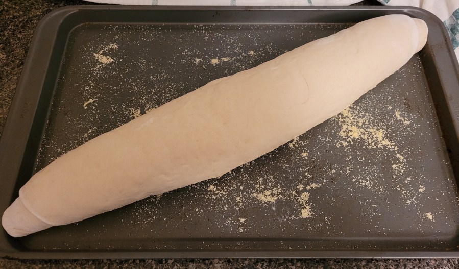 Dough rolled into loaf, ready for oven