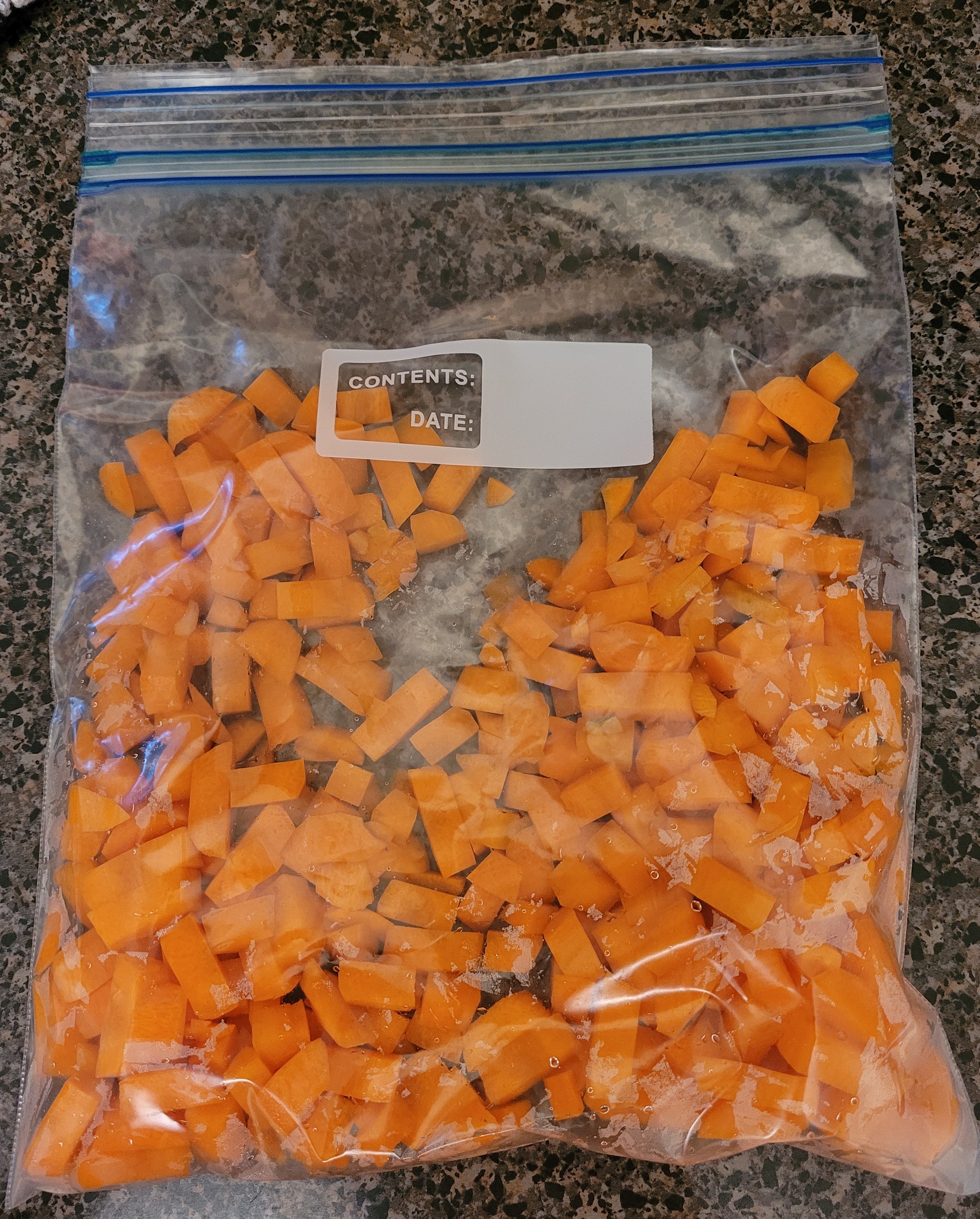 Bag of chopped up carrots